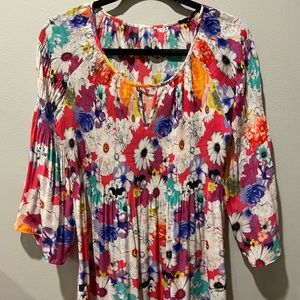 Flowy Summer Floral Cooling Long Sleeves Drop-Waist Blouse VINTAGE